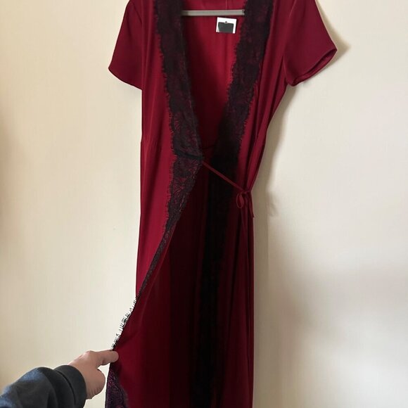 Jenni Kayne Silk Lace Short Sleeve Wrap Dress Red Womens Size M Valentines Day - Picture 5 of 10